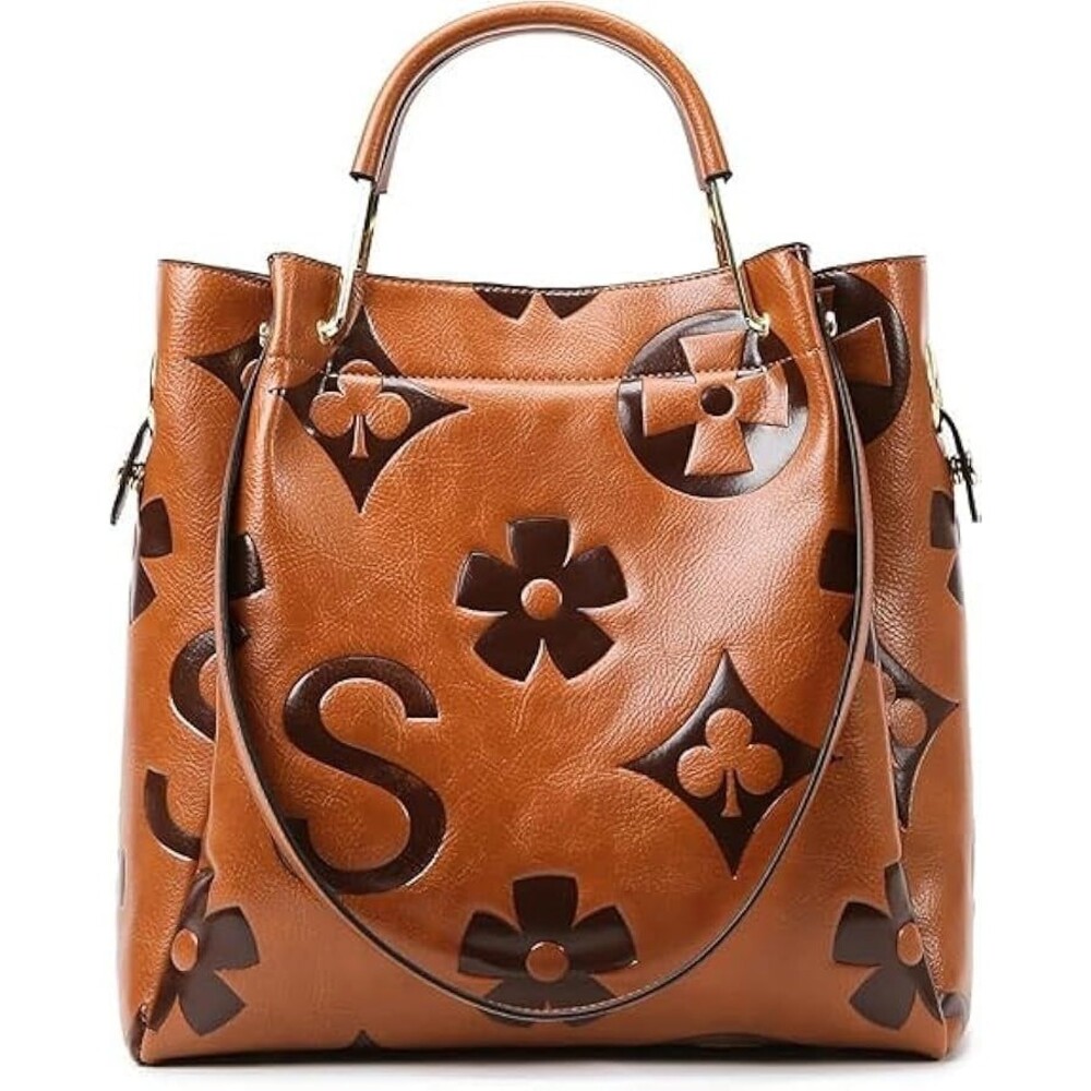 Stylish and Casual Large-capacity Embossed Shoulder Bag Brown